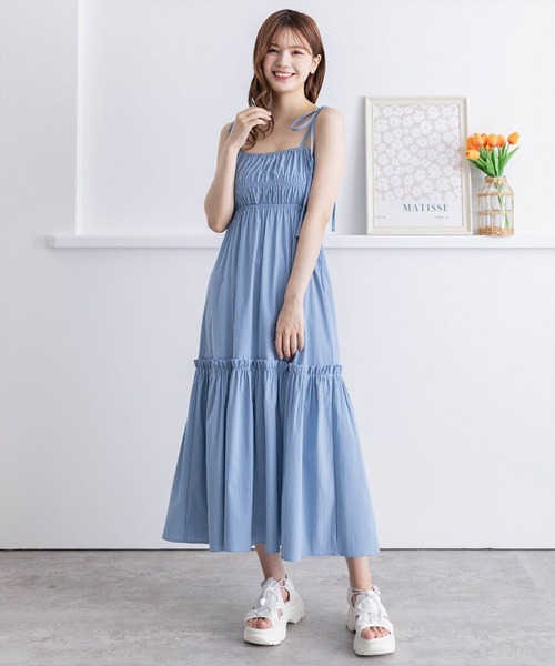 clear（クリア）の「無地柄アソート肩リボンキャミワンピース≪2024SS≫（ワンピース・レディース・カーキ/ブラック/ブルー系その他・F）」の22枚目の写真