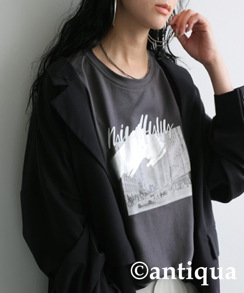 antiqua(アンティカ)の「風景画プリントTシャツ(Tシャツ/カットソー・レディース・ホワイト/チャコールグレー・ONESIZE)」の14枚目の写真