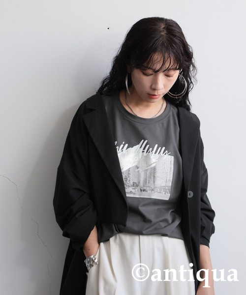 antiqua(アンティカ)の「風景画プリントTシャツ(Tシャツ/カットソー・レディース・ホワイト/チャコールグレー・ONESIZE)」の15枚目の写真