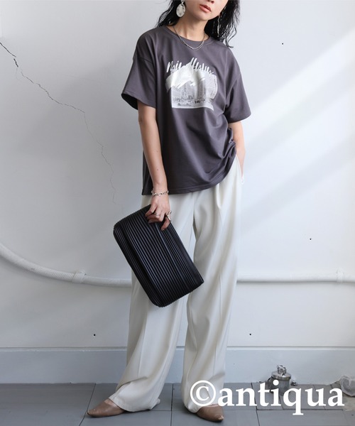 antiqua(アンティカ)の「風景画プリントTシャツ(Tシャツ/カットソー・レディース・ホワイト/チャコールグレー・ONESIZE)」の10枚目の写真