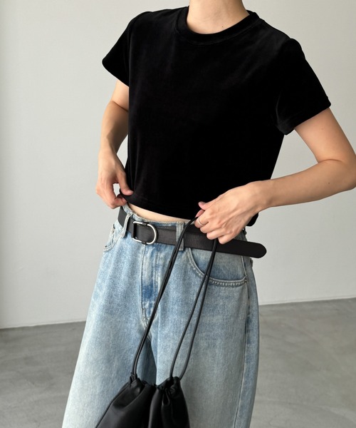 CANAL JEAN（キャナルジーン）の「El mar　コンパクトベロア半袖Tシャツ（Tシャツ/カットソー・レディース・グレー/ブラック/ベージュ・ONE SIZE）」の4枚目の写真