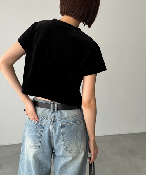 CANAL JEAN（キャナルジーン）の「El mar　コンパクトベロア半袖Tシャツ（Tシャツ/カットソー・レディース・グレー/ブラック/ベージュ・ONE SIZE）」の5枚目の写真