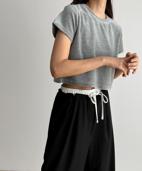 CANAL JEAN（キャナルジーン）の「El mar　コンパクトベロア半袖Tシャツ（Tシャツ/カットソー・レディース・グレー/ブラック/ベージュ・ONE SIZE）」の10枚目の写真