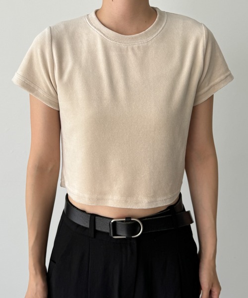 CANAL JEAN（キャナルジーン）の「El mar　コンパクトベロア半袖Tシャツ（Tシャツ/カットソー・レディース・グレー/ブラック/ベージュ・ONE SIZE）」の13枚目の写真