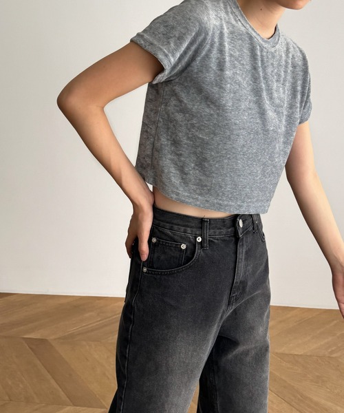 CANAL JEAN（キャナルジーン）の「El mar　コンパクトベロア半袖Tシャツ（Tシャツ/カットソー・レディース・グレー/ブラック/ベージュ・ONE SIZE）」の19枚目の写真