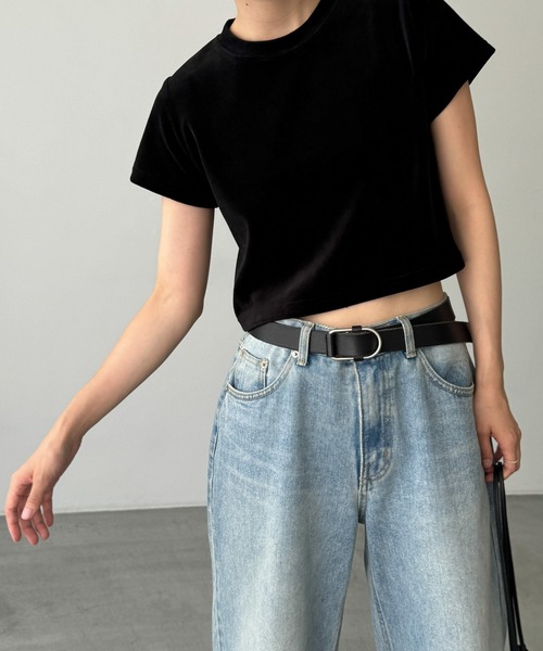 CANAL JEAN（キャナルジーン）の「El mar　コンパクトベロア半袖Tシャツ（Tシャツ/カットソー・レディース・グレー/ブラック/ベージュ・ONE SIZE）」の22枚目の写真