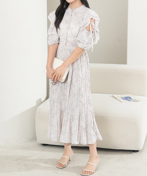 Lace Ladies（レースレディース）の「ボタニカル柄 袖カットアウト プリーツ ロング ワンピース（ワンピース・レディース・アイボリー/ブラック・S/FREE）」の12枚目の写真