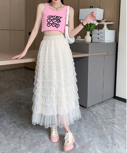 TOGA レースフリルロングフレアスカート レーヨン シースルー チュール TOGA レースフリルロングフレアスカート レーヨン シースルー