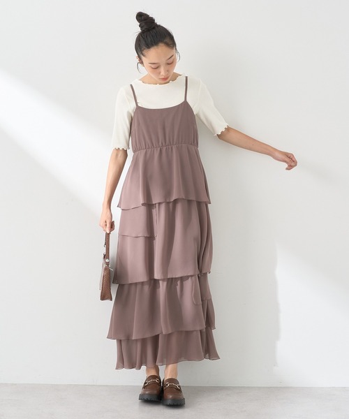 earth music&ecology(アースミュージックアンドエコロジー)の「アシンメトリーティアードワンピース(ワンピース・レディース・ブラック/モカ・FREE)」の2枚目の写真