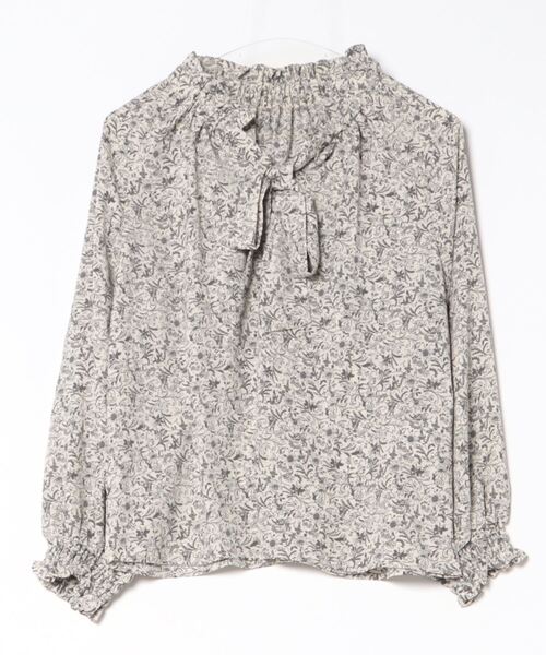 INTERPLANET(インタープラネット)の「デシン花柄ラグラン長袖ボウタイカラーブラウス(シャツ/ブラウス・レディース・オフホワイト/ブラック・MEDIUM/LARGE)」の4枚目の写真