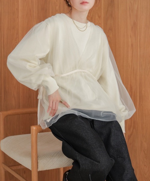 Bab（バブ）の「【大人気アイテム再販！】チュールレイヤードスウェット（スウェット・レディース・アイボリー/モカ/チャコールグレー・FREE）」の4枚目の写真