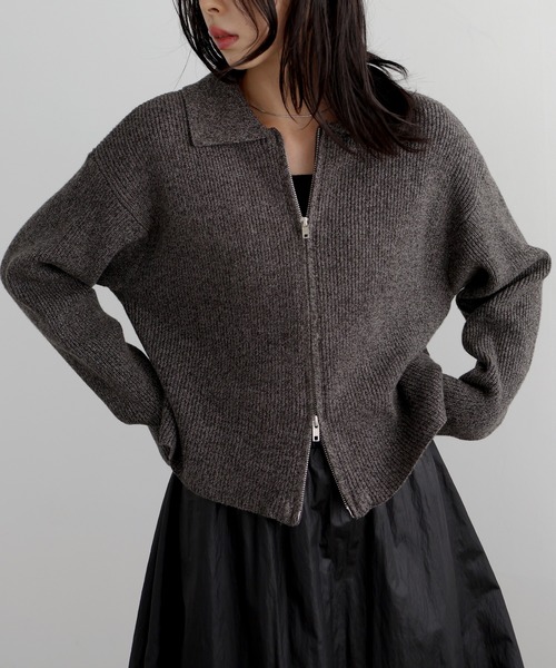 LIAN（リアン）の「ダブルジップポロニットカーディガン（ニット/セーター・レディース・アイボリー/カーキ/チャコールグレー/ベージュ/グレー/ピンク/ブラウン・FREE）」の20枚目の写真