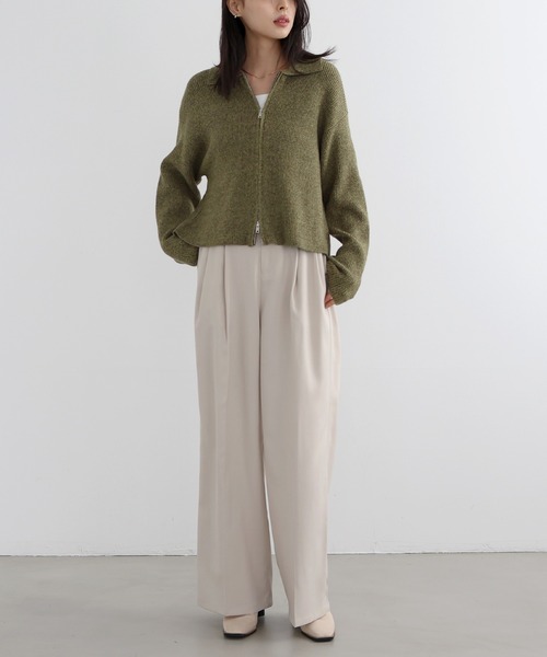 LIAN（リアン）の「ダブルジップポロニットカーディガン（ニット/セーター・レディース・アイボリー/カーキ/チャコールグレー/ベージュ/グレー/ピンク/ブラウン・FREE）」の8枚目の写真