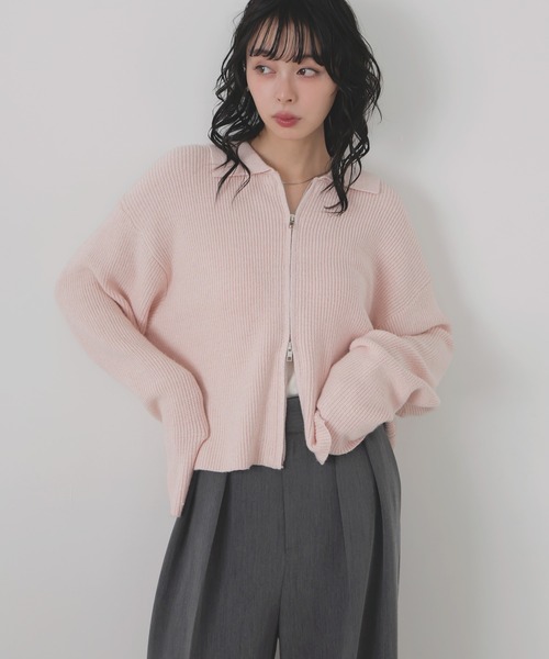 ダブルジップポロニットカーディガン（ニット/セーター）｜LIAN