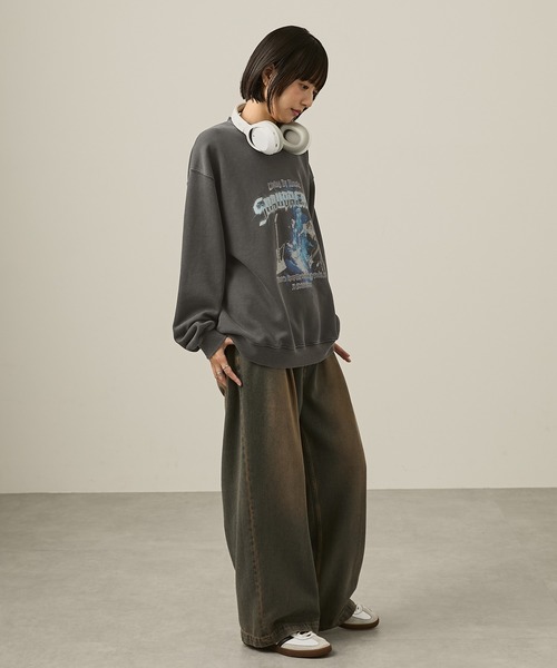 Snap club】ビッグシルエットヴィンテージ加工グラフィックスウェット