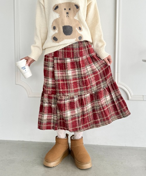Loueme(ルエム)の「モッサチェックティアードスカート(スカート・レディース・レッド/ライトブルー/ネイビー・FREE)」の3枚目の写真