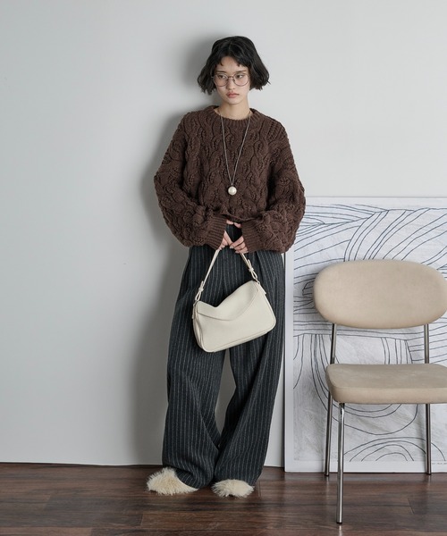 THE YOn（ザヨン）の「ケーブルクロップドニットプルオーバー（ニット/セーター・レディース・オレンジ/チャコール/アイボリー/ブラック/ブラウン/ライトグリーン・FREE）」の16枚目の写真