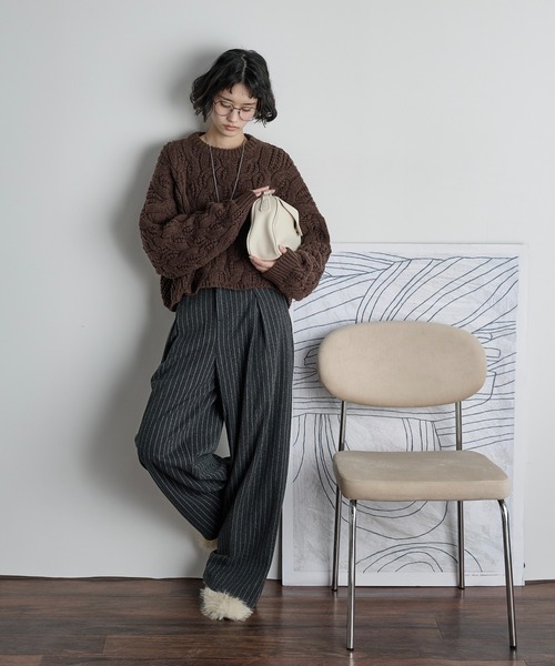 THE YOn（ザヨン）の「ケーブルクロップドニットプルオーバー（ニット/セーター・レディース・オレンジ/チャコール/アイボリー/ブラック/ブラウン/ライトグリーン・FREE）」の17枚目の写真