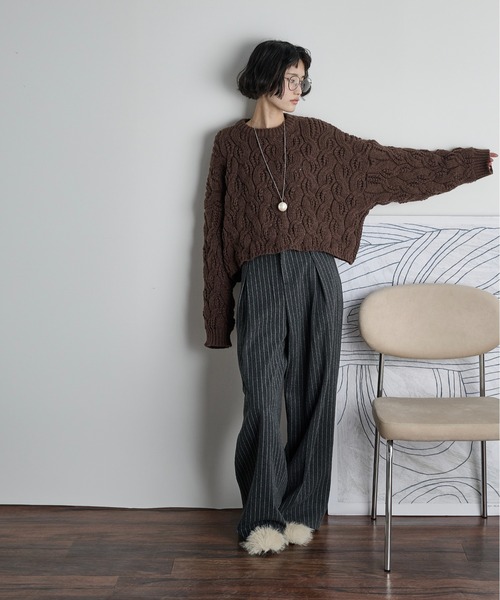 THE YOn（ザヨン）の「ケーブルクロップドニットプルオーバー（ニット/セーター・レディース・オレンジ/チャコール/アイボリー/ブラック/ブラウン/ライトグリーン・FREE）」の19枚目の写真