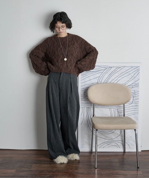 THE YOn（ザヨン）の「ケーブルクロップドニットプルオーバー（ニット/セーター・レディース・オレンジ/チャコール/アイボリー/ブラック/ブラウン/ライトグリーン・FREE）」の20枚目の写真