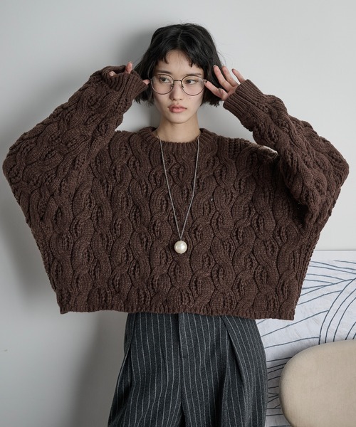 THE YOn（ザヨン）の「ケーブルクロップドニットプルオーバー（ニット/セーター・レディース・オレンジ/チャコール/アイボリー/ブラック/ブラウン/ライトグリーン・FREE）」の12枚目の写真