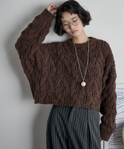 THE YOn（ザヨン）の「ケーブルクロップドニットプルオーバー（ニット/セーター・レディース・オレンジ/チャコール/アイボリー/ブラック/ブラウン/ライトグリーン・FREE）」の13枚目の写真