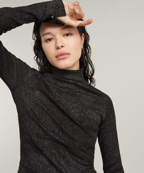 【セール】COATED SLIM RIB MOCK TOP/スリムリブモックネックロングスリーブトップス（Tシャツ/カットソー）｜G-STAR RAW（ジースターロゥ）