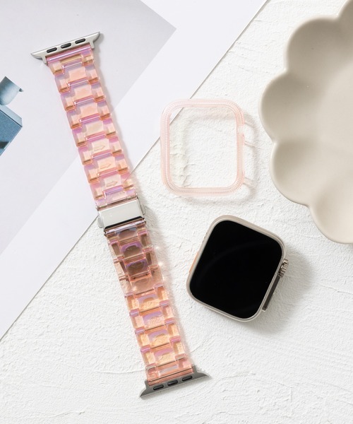 emonique(エモニーク)の「スマートウォッチバンド付きケース Apple Watch バンド【40/41/44/45/49mm対応】(デジタル腕時計・レディース・ピンク/ホワイト/クリア・40/44/49)」の1枚目の写真