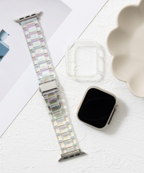 emonique(エモニーク)の「スマートウォッチバンド付きケース Apple Watch バンド【40/41/44/45/49mm対応】(デジタル腕時計・レディース・ピンク/ホワイト/クリア・40/44/49)」の3枚目の写真