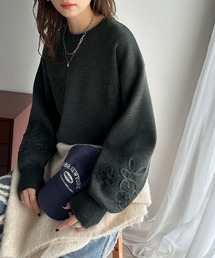 classicalelf（クラシカルエルフ）の「ぽわん袖が心をつかむ！コードフラワー使いクロップド丈ジャカードニット（ニット/セーター）」