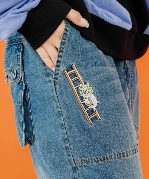 ScoLar Parity（スカラーパリティ）の「343106：どろぼうクマの刺繍デニムorツイルパンツ（デニムパンツ・メンズ・ブルー/ブラック・M）」の8枚目の写真