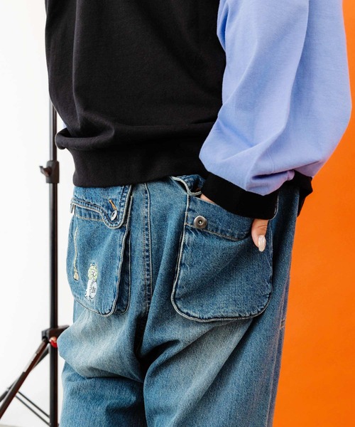 ScoLar Parity（スカラーパリティ）の「343106：どろぼうクマの刺繍デニムorツイルパンツ（デニムパンツ・メンズ・ブルー/ブラック・M）」の9枚目の写真