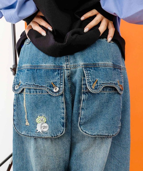 ScoLar Parity（スカラーパリティ）の「343106：どろぼうクマの刺繍デニムorツイルパンツ（デニムパンツ・メンズ・ブルー/ブラック・M）」の10枚目の写真