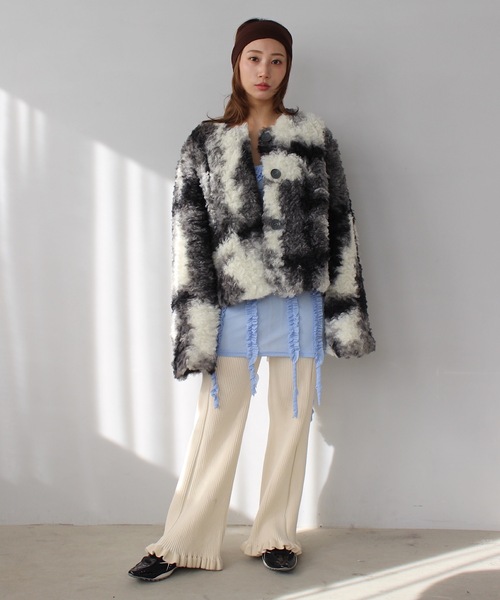 マーブルノーカラーファーコート【SANSeLF】 sanw24a032 マーブルノーカラーファーコート【SANSeLF】 sanw24a032