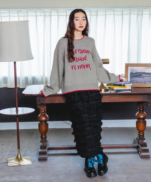 セール】カシミリーレタリングニットプルオーバー（ニット