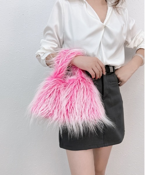 WEGO（ウィゴー）の「WEGO/長毛ファーハンドバッグ（ハンドバッグ・レディース・ブルー/オレンジ/ピンク/ダークブラウン・FREE）」の4枚目の写真