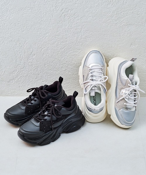 厚底スニーカー セール】ラインストーンパーツ厚底スニーカー OT3748（スニーカー