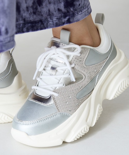 厚底スニーカー セール】ラインストーンパーツ厚底スニーカー OT3748（スニーカー