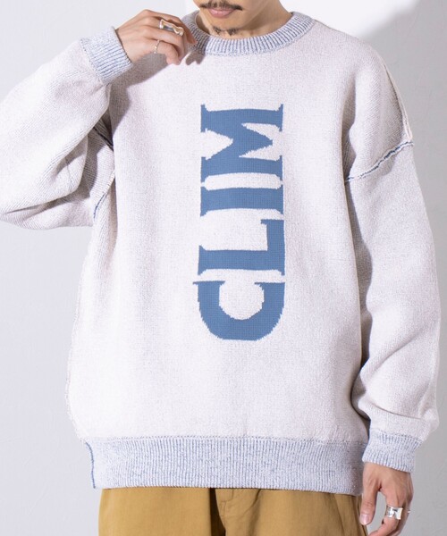 Franklin Climbing(フランクリンクライミング)の「【Franklin Climbing】CLIMロゴ クルーネック ニット ワンポイントロゴ(ニット/セーター・メンズ・オフホワイト/ネイビー/チャコールグレー・M/L)」の1枚目の写真