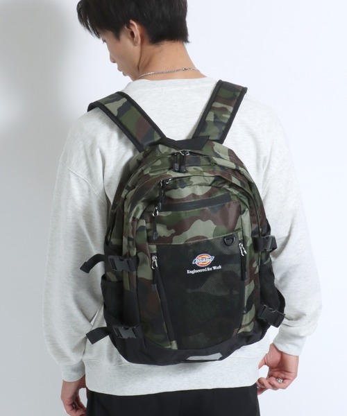 Dickies（ディッキーズ）の「Dickies（ディッキーズ）ブランドロゴワンポイント メッシュポケットバックパック/リュックサック メンズ レディース ユニセックス（バックパック/リュック・メンズ・グリーン系カモフラージュ/ブラック/ベージュ/グレー・FREE）」の17枚目の写真