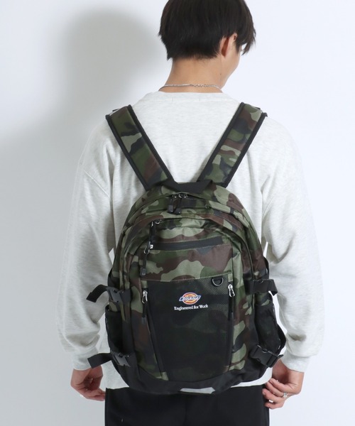 Dickies（ディッキーズ）の「Dickies（ディッキーズ）ブランドロゴワンポイント メッシュポケットバックパック/リュックサック メンズ レディース ユニセックス（バックパック/リュック・メンズ・グリーン系カモフラージュ/ブラック/ベージュ/グレー・FREE）」の18枚目の写真