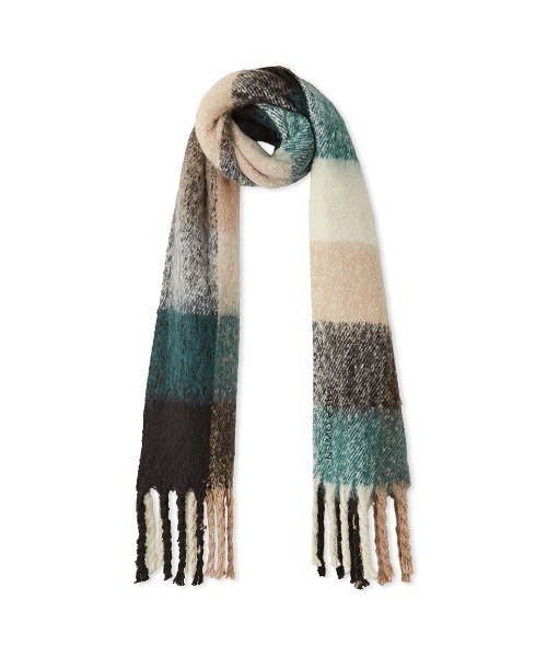 Mila Owen（ミラオーウェン）の「ツイストフリンジストール（ストール/ショール・レディース・チェック/レッド/アイボリー・FREE）」の3枚目の写真