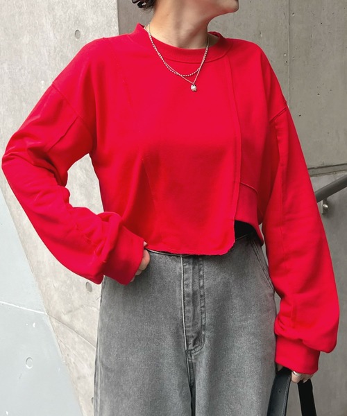 ABYS（アビス）の「【新色追加】リメイク風裏毛スウェットプルオーバー（スウェット・レディース・グレー/アイボリー/レッド/ブラック・FREE）」の5枚目の写真