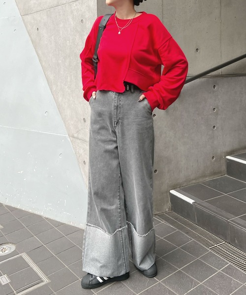 ABYS（アビス）の「【新色追加】リメイク風裏毛スウェットプルオーバー（スウェット・レディース・グレー/アイボリー/レッド/ブラック・FREE）」の10枚目の写真