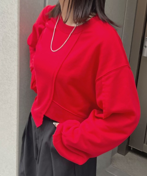 ABYS（アビス）の「【新色追加】リメイク風裏毛スウェットプルオーバー（スウェット・レディース・グレー/アイボリー/レッド/ブラック・FREE）」の11枚目の写真