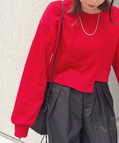 ABYS（アビス）の「【新色追加】リメイク風裏毛スウェットプルオーバー（スウェット・レディース・グレー/アイボリー/レッド/ブラック・FREE）」の12枚目の写真