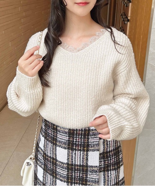 INGNI(イング)の「もちもちラメレース付ニット(ニット/セーター・レディース・グレー/アイボリー/ライトピンク・M)」の5枚目の写真