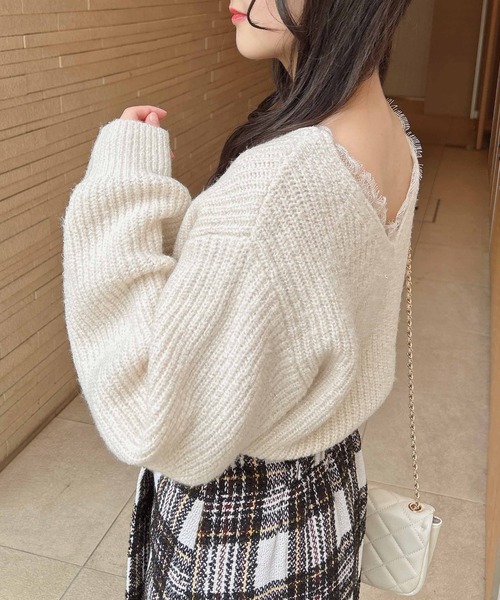 INGNI(イング)の「もちもちラメレース付ニット(ニット/セーター・レディース・グレー/アイボリー/ライトピンク・M)」の6枚目の写真