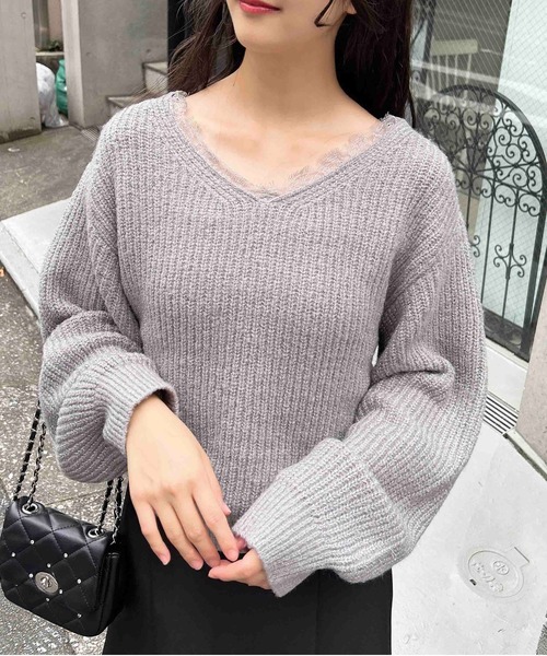 INGNI(イング)の「もちもちラメレース付ニット(ニット/セーター・レディース・グレー/アイボリー/ライトピンク・M)」の13枚目の写真