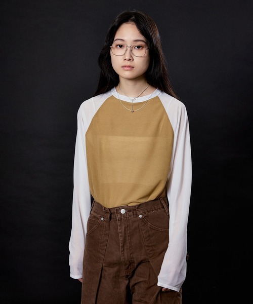 M TO R(ムウトアール)の「SHEER RINGER RAGLAN LONG SLEEVE(Tシャツ/カットソー・レディース・ベージュ/キャメル/ホワイト・38/42)」の9枚目の写真